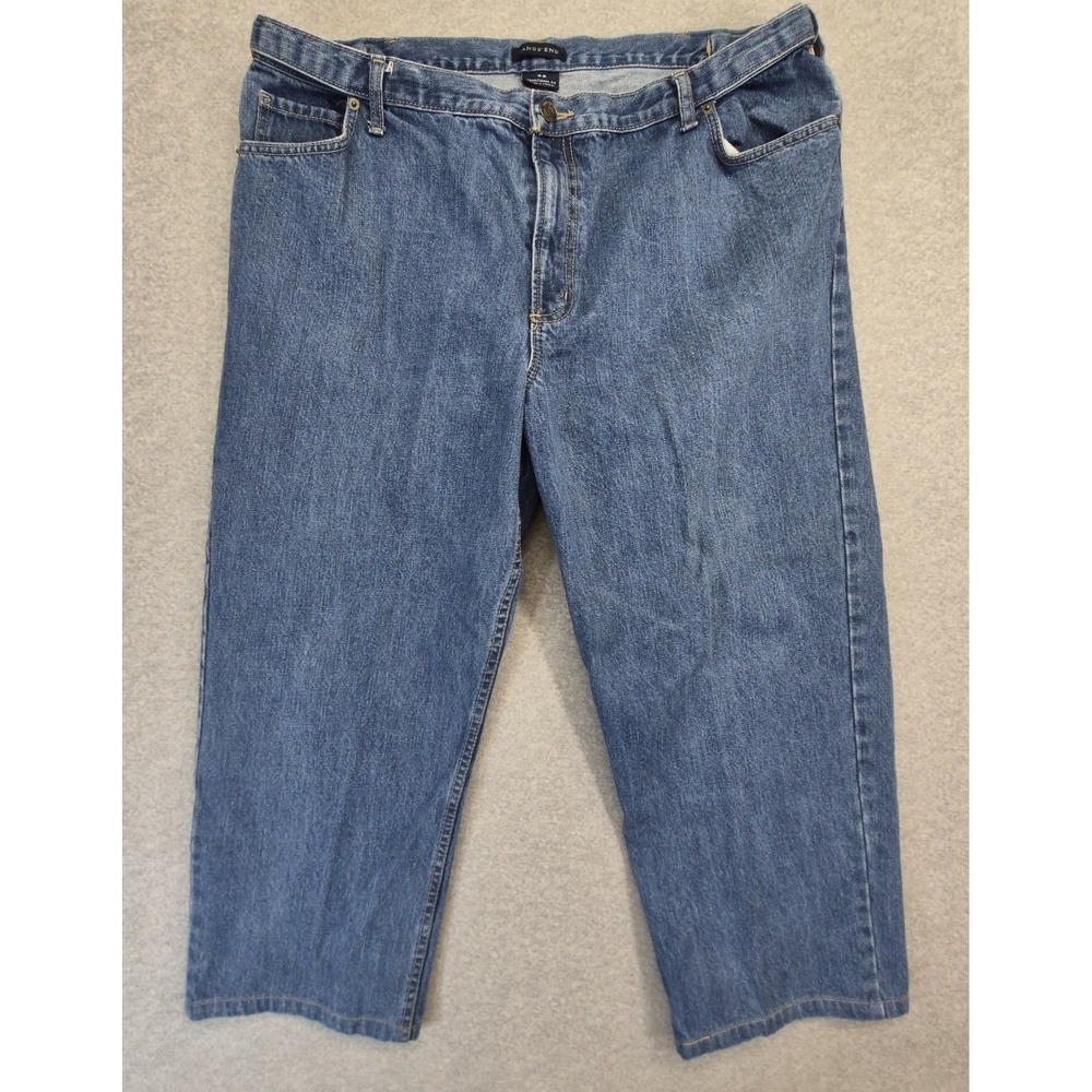Lands' End Men's Jeans 42 Blue Medium Wash 100% Cotton Traditional Relaxed Fit